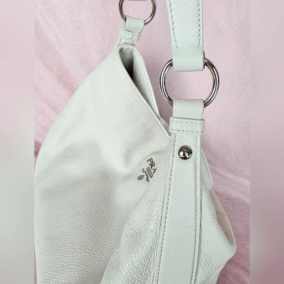 Prada Cream Pebbled Leather Hobo Bag - Picture 4 of 16
